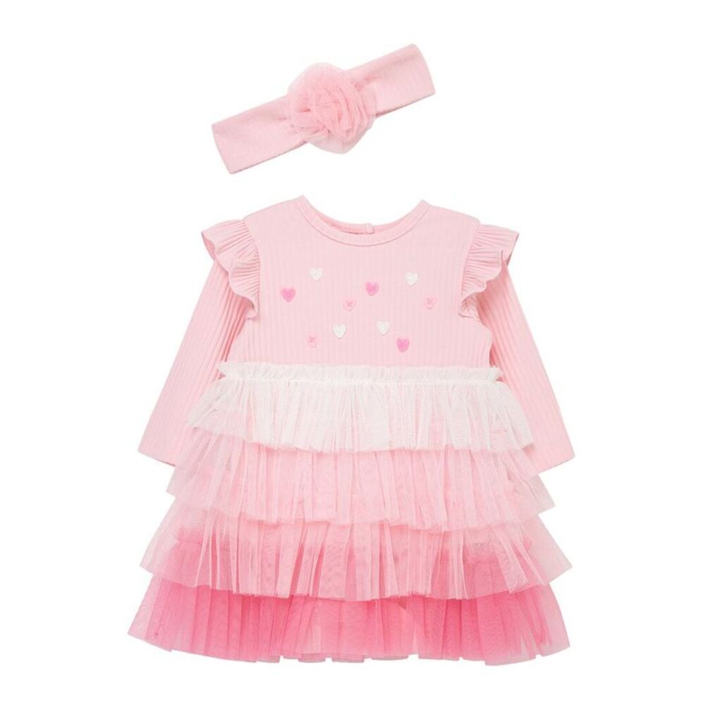 Little Me Girls  Hearts Ombre Bodysuit Set, Pink